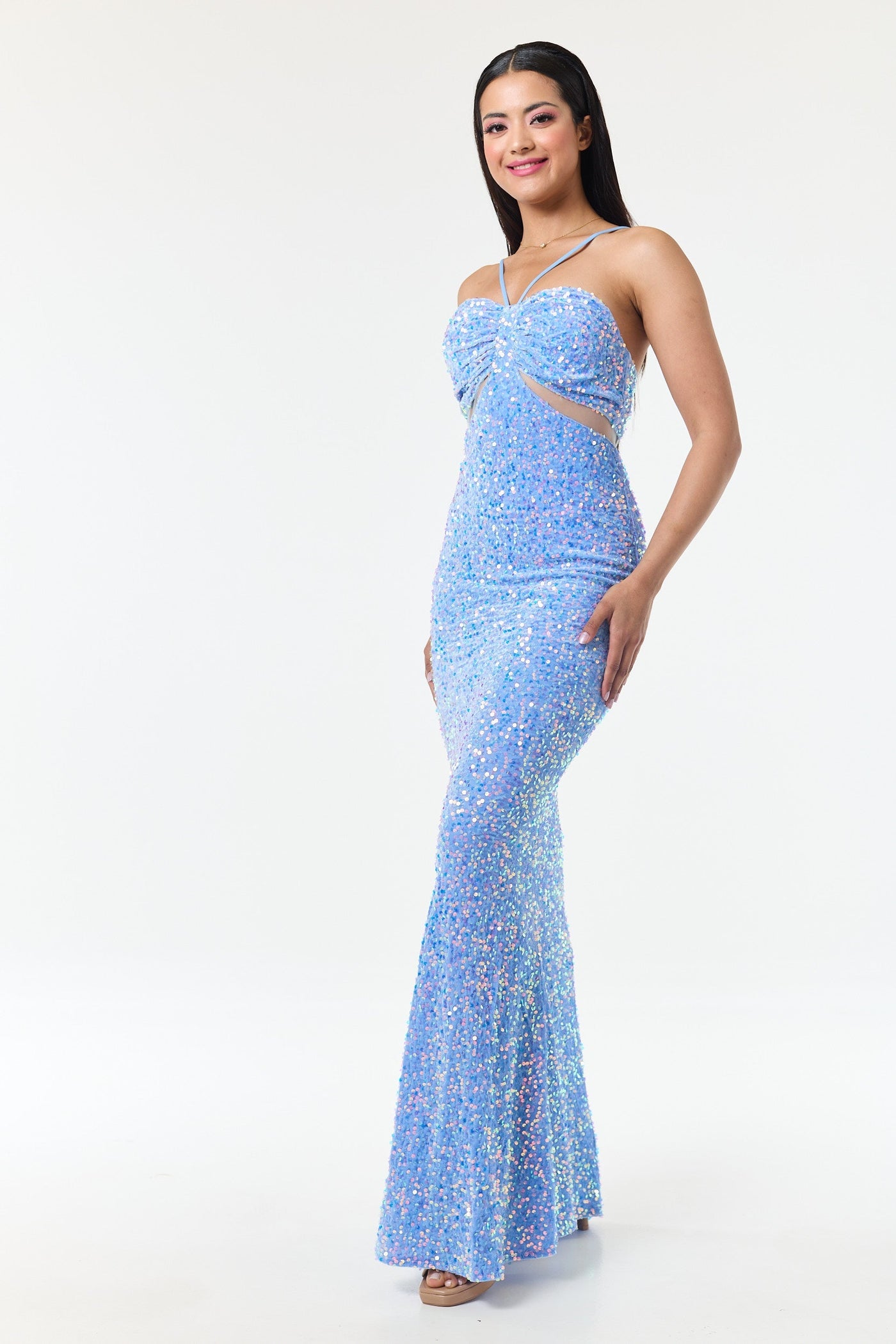 Sky Blue Bandeau Sequin Maxi Dress
