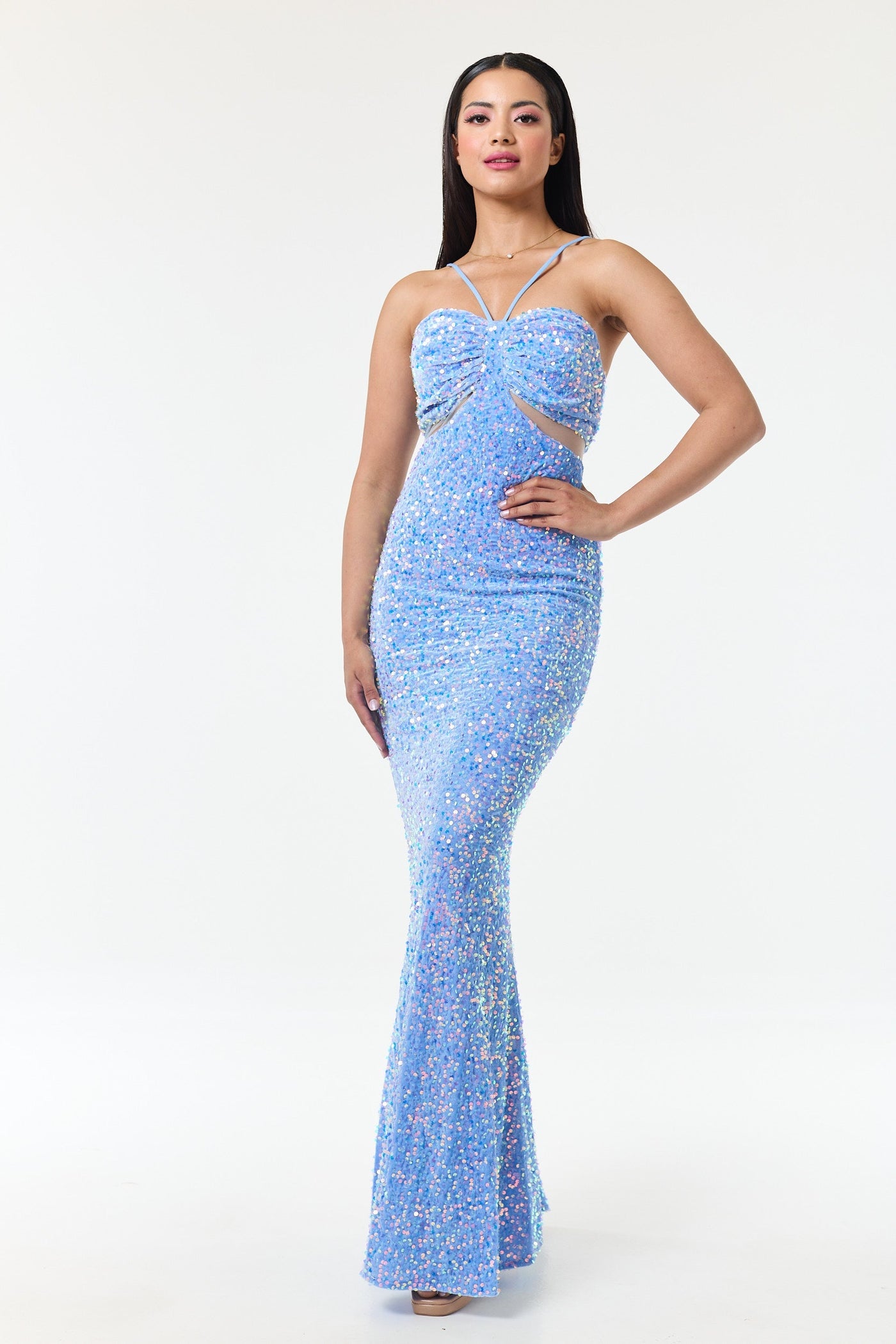 Sky Blue Bandeau Sequin Maxi Dress