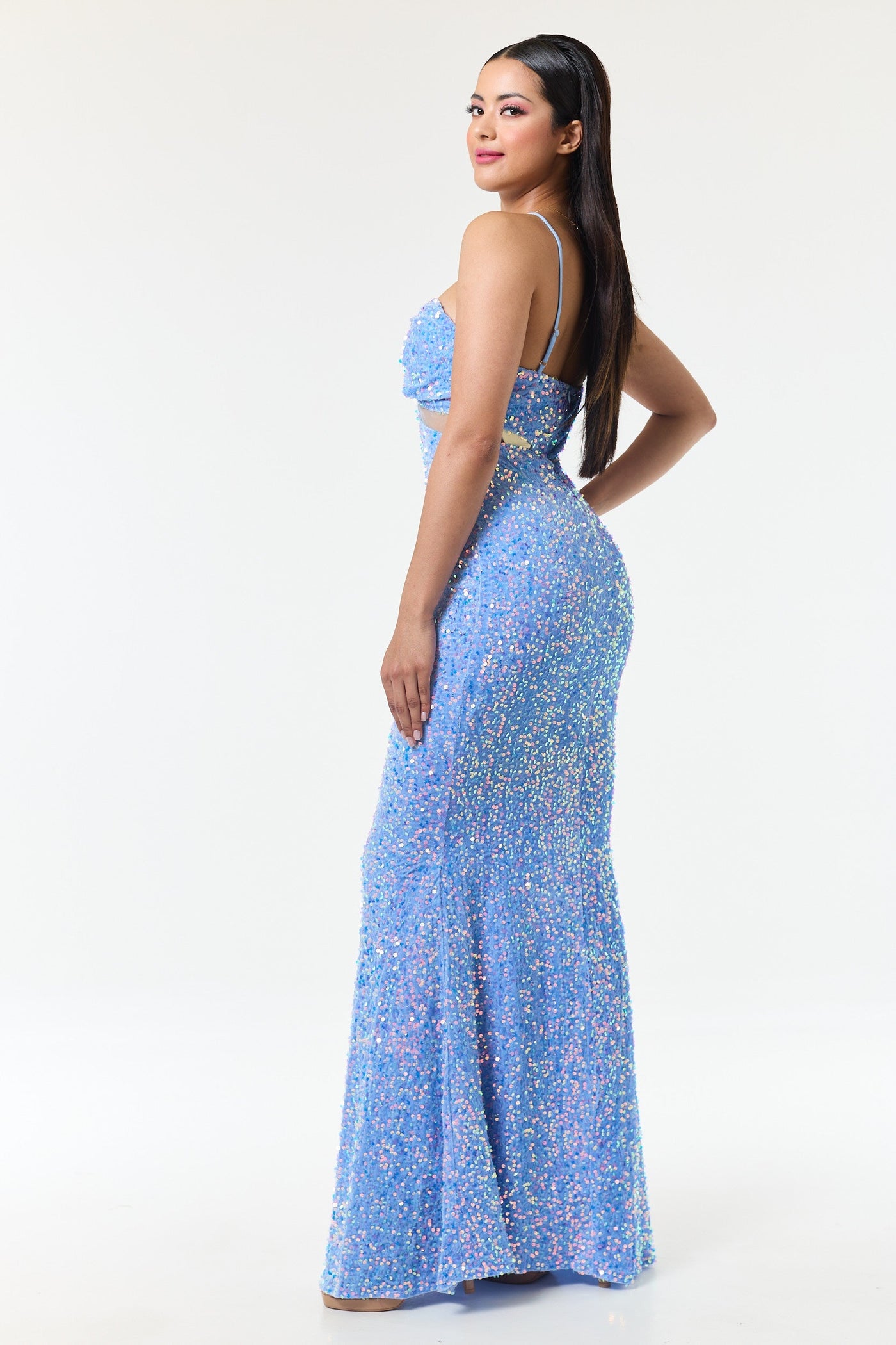 Sky Blue Bandeau Sequin Maxi Dress