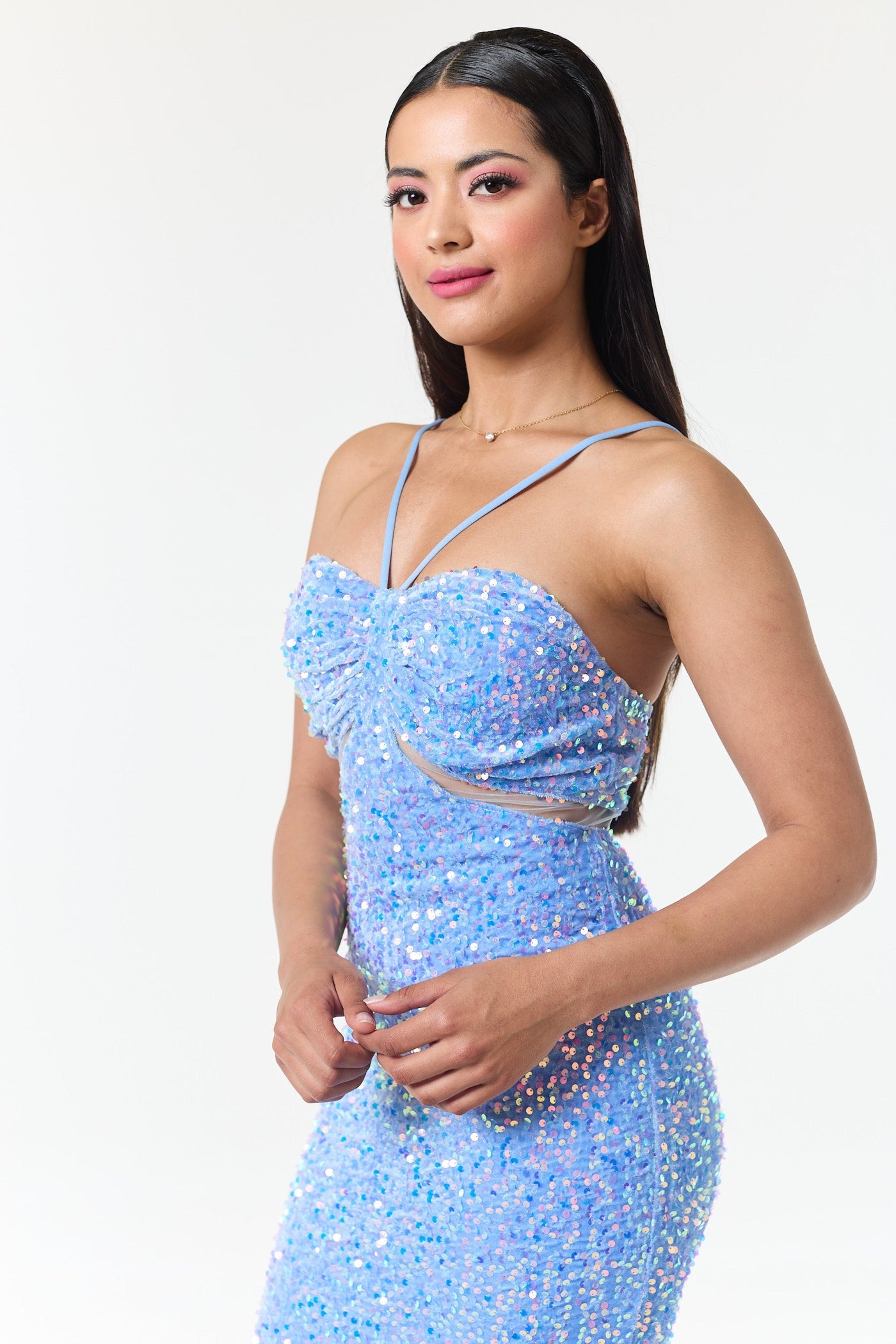 Sky Blue Bandeau Sequin Maxi Dress