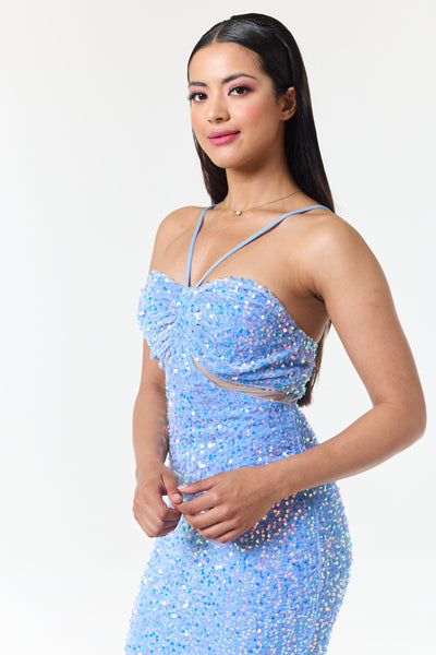 Sky Blue Bandeau Sequin Maxi Dress