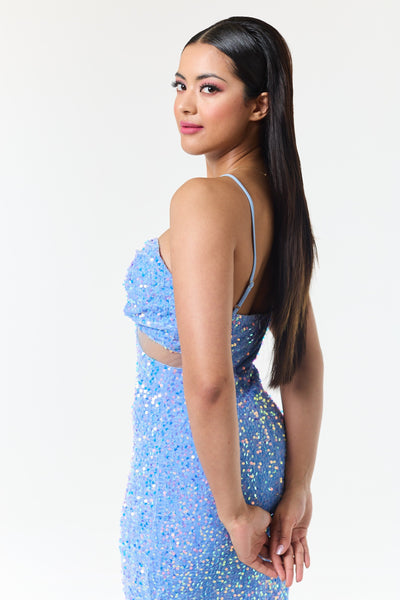 Sky Blue Bandeau Sequin Maxi Dress