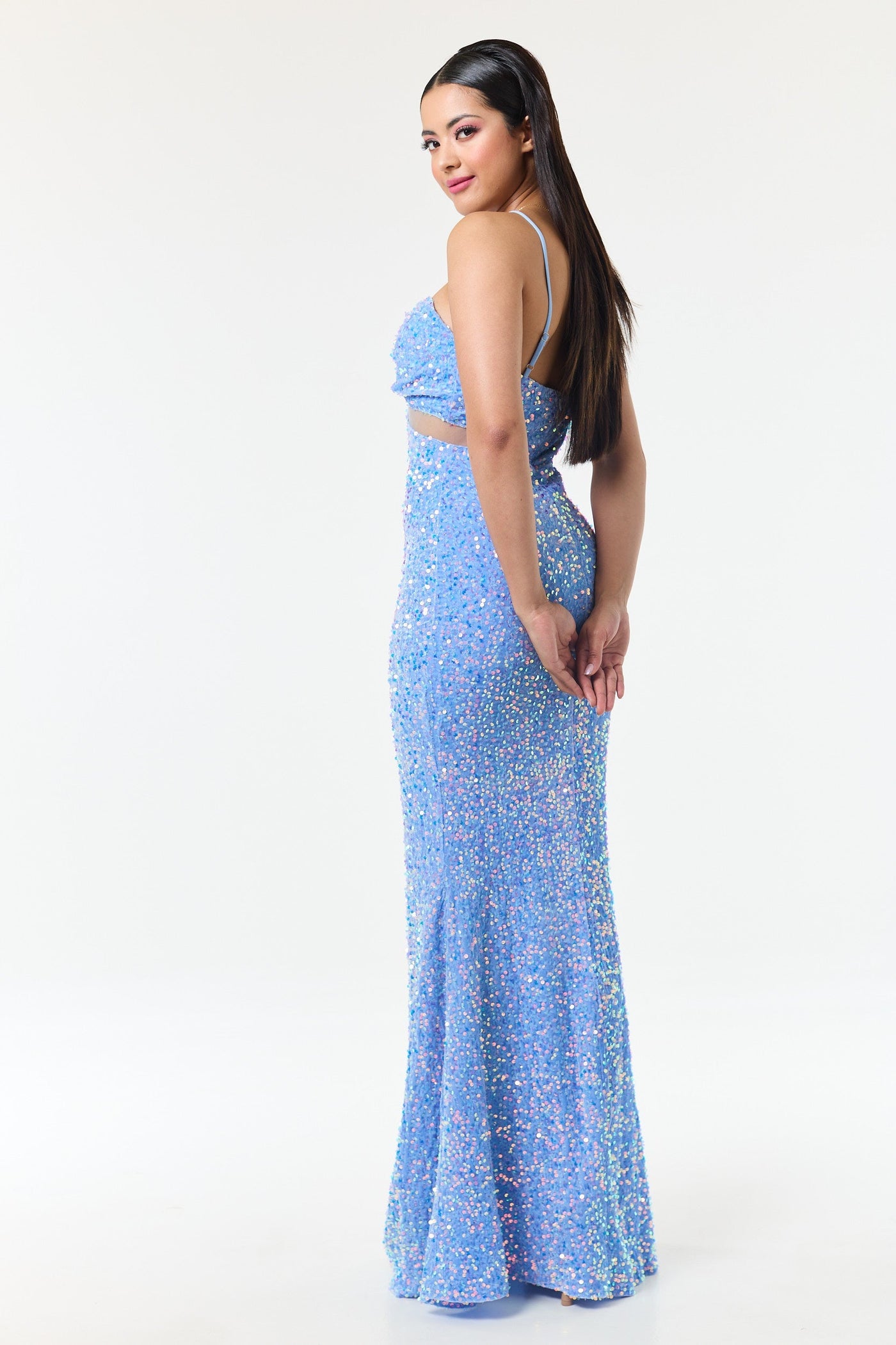 Sky Blue Bandeau Sequin Maxi Dress