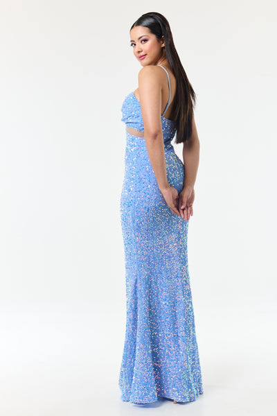 Sky Blue Bandeau Sequin Maxi Dress