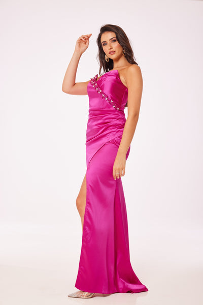 Fuschia Strapless Side Slit Maxi Dress