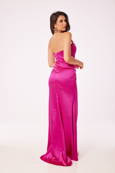 Fuschia Strapless Side Slit Maxi Dress
