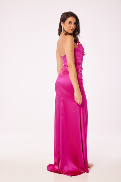 Fuschia Strapless Side Slit Maxi Dress