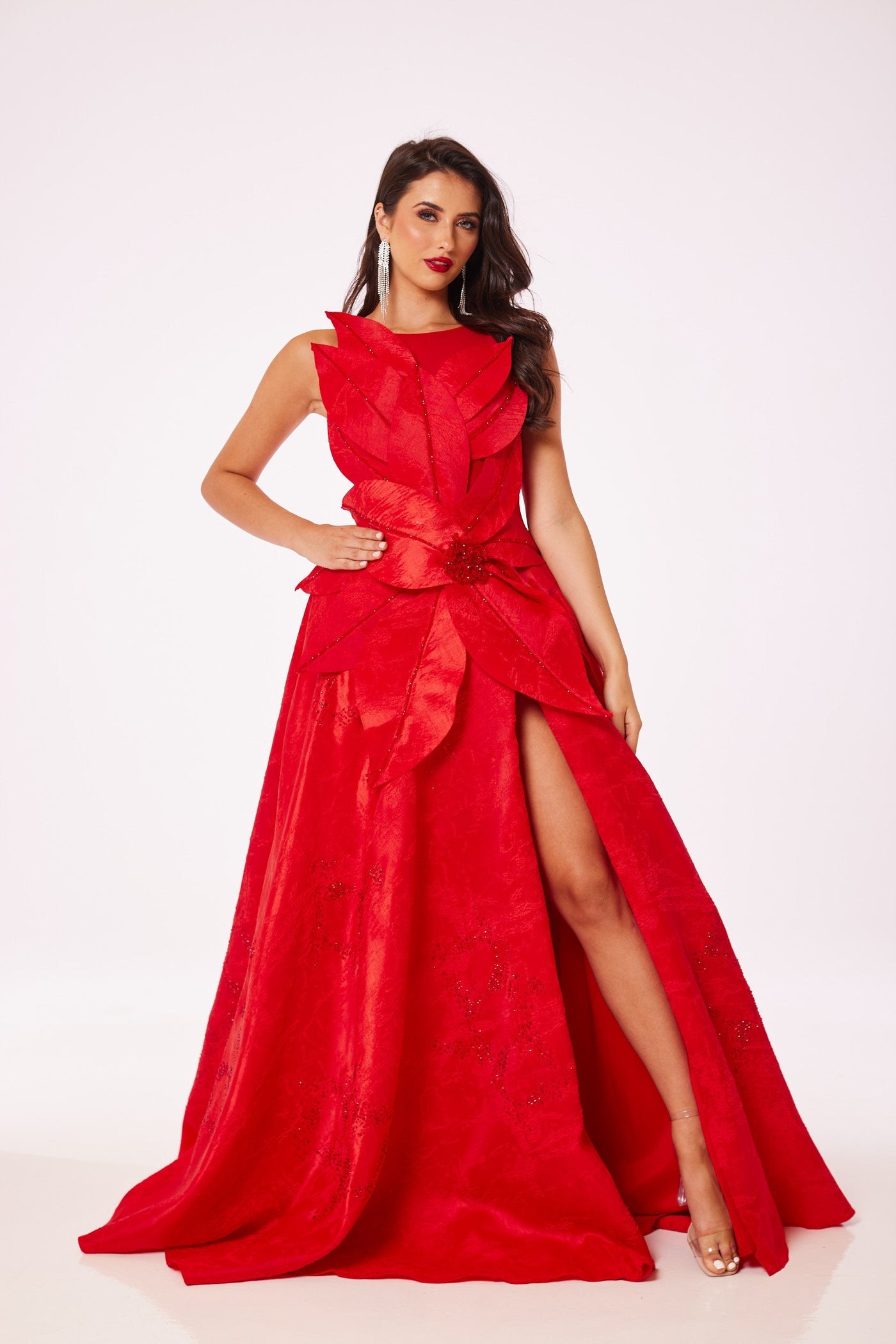 Red Flower Structure Maxi Dress