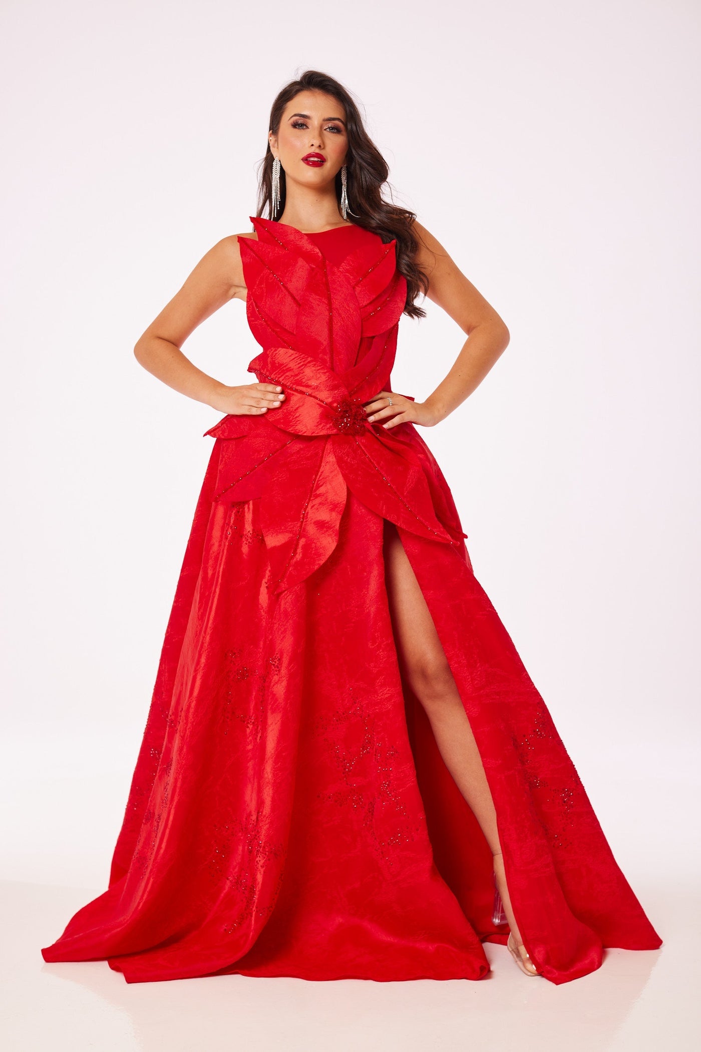 Red Flower Structure Maxi Dress