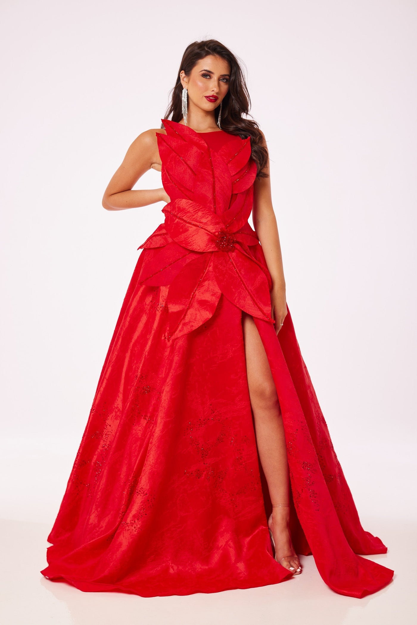 Red Flower Structure Maxi Dress