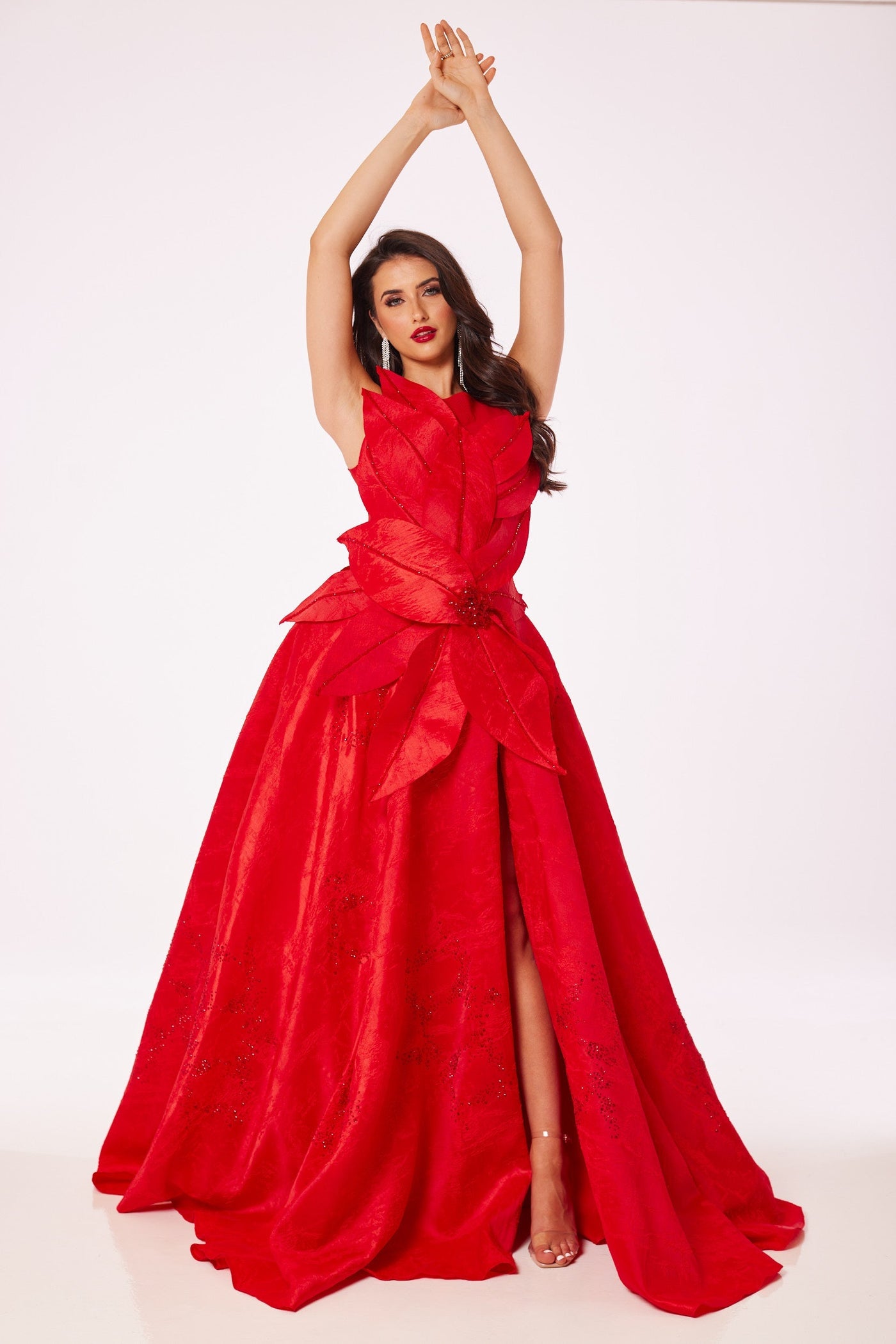 Red Flower Structure Maxi Dress