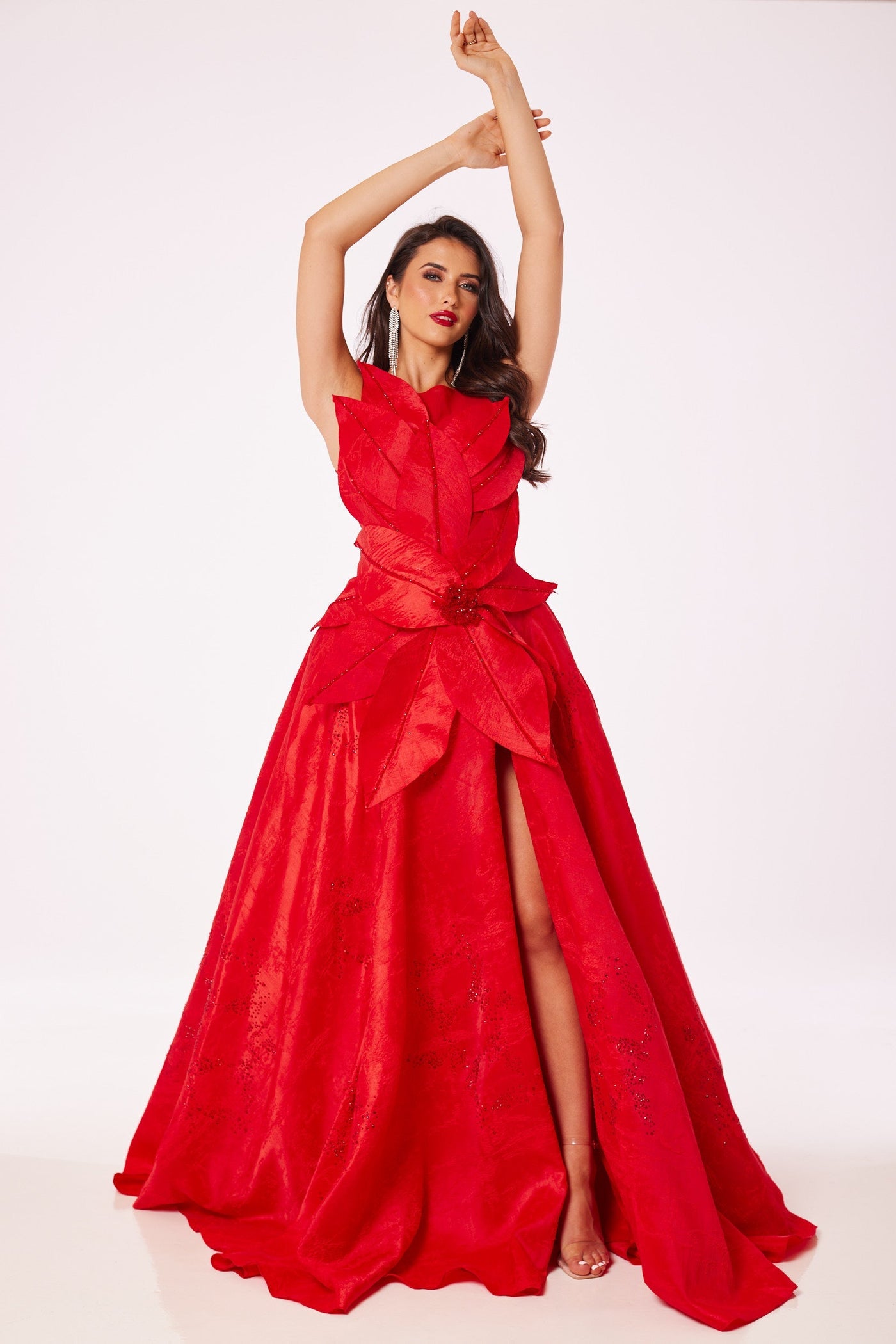 Red Flower Structure Maxi Dress