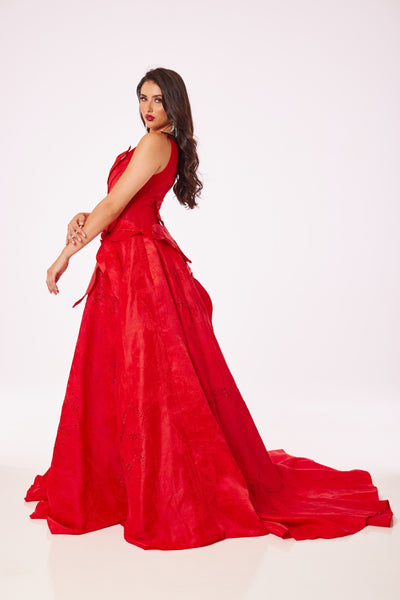 Red Flower Structure Maxi Dress