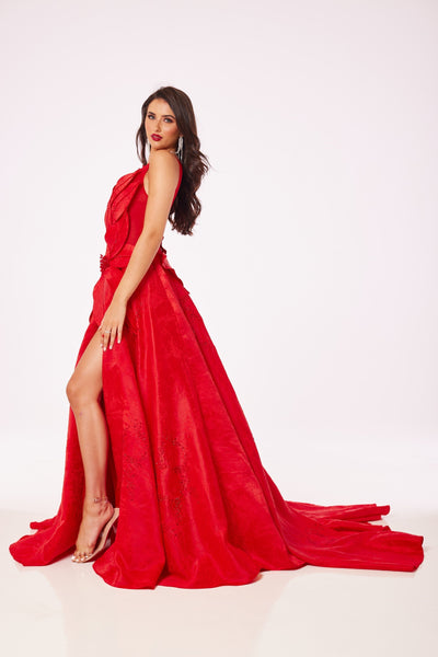 Red Flower Structure Maxi Dress