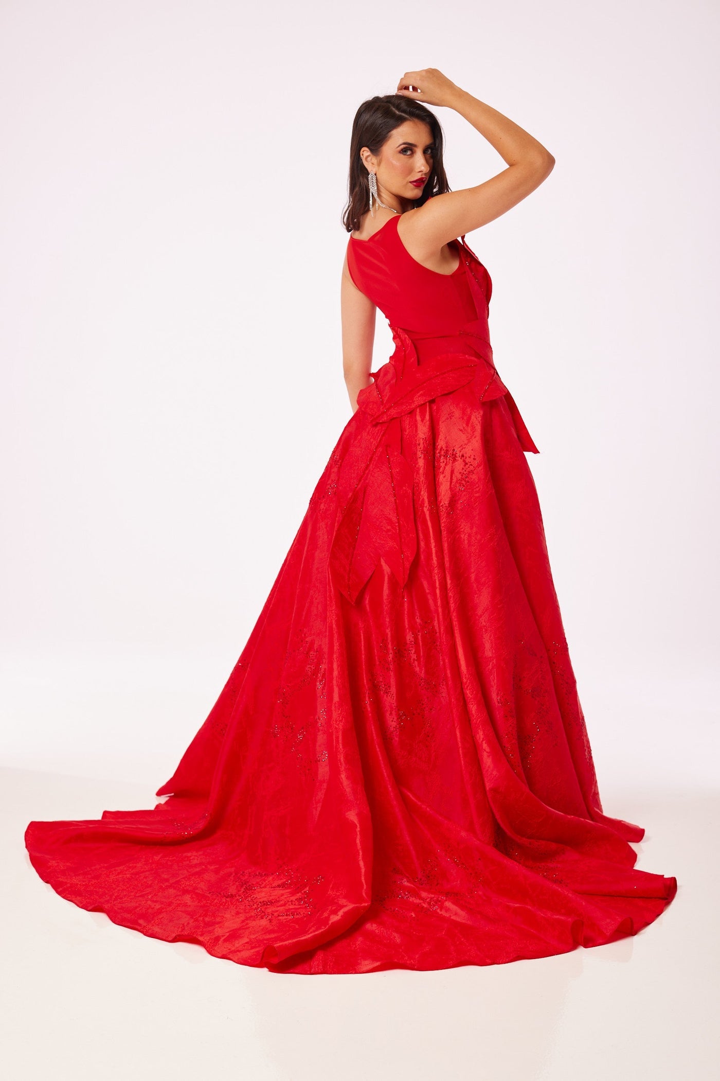 Red Flower Structure Maxi Dress