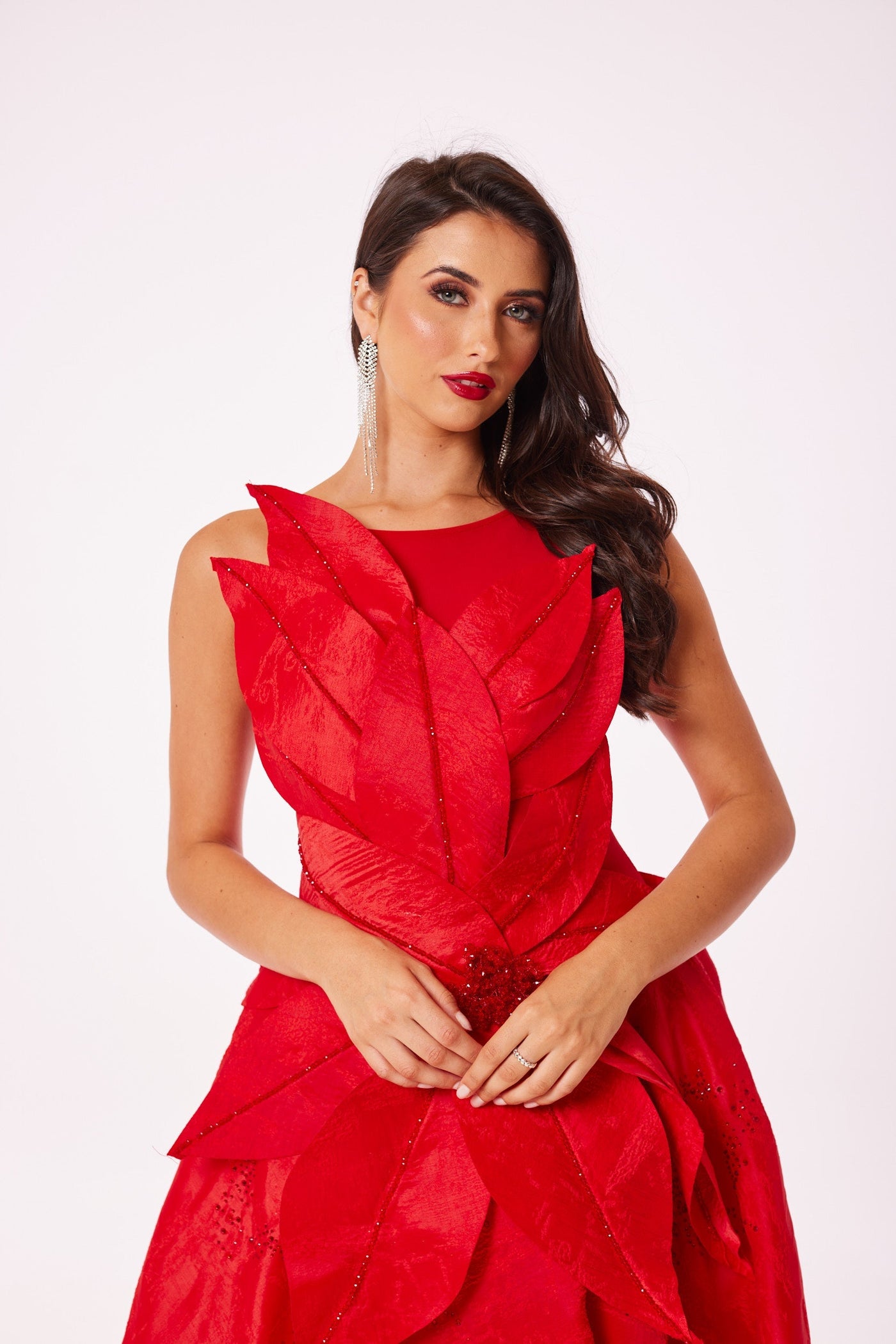 Red Flower Structure Maxi Dress