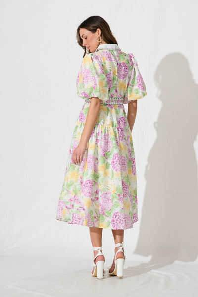 Lovelife Maxi Shirt Dress in Lilac Multi Floral Linen Blend