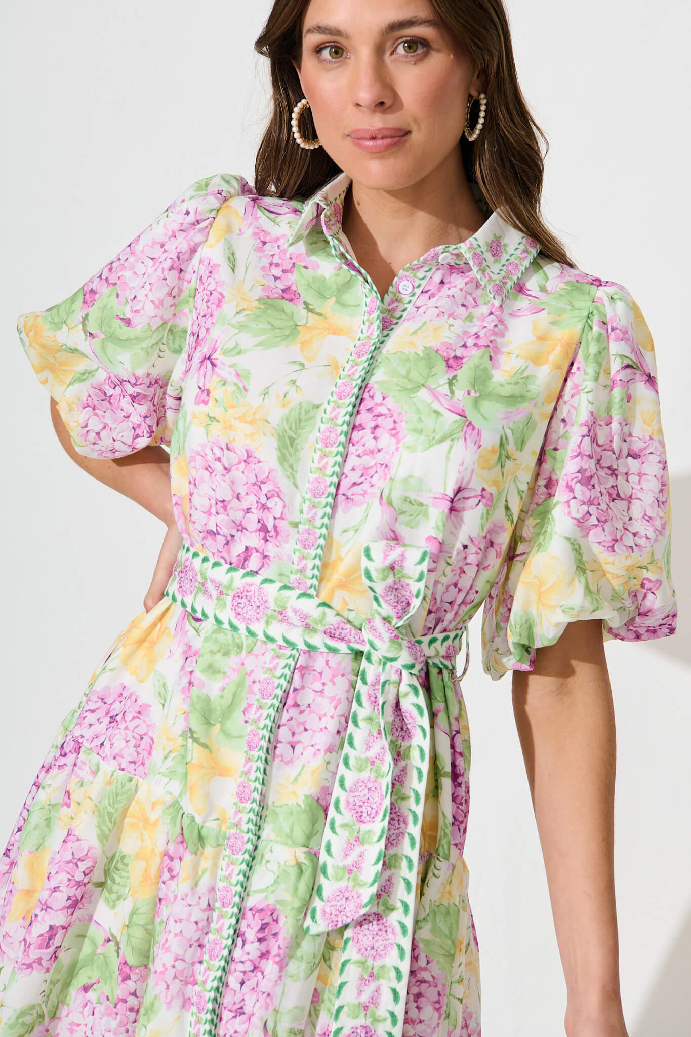 Lovelife Maxi Shirt Dress in Lilac Multi Floral Linen Blend