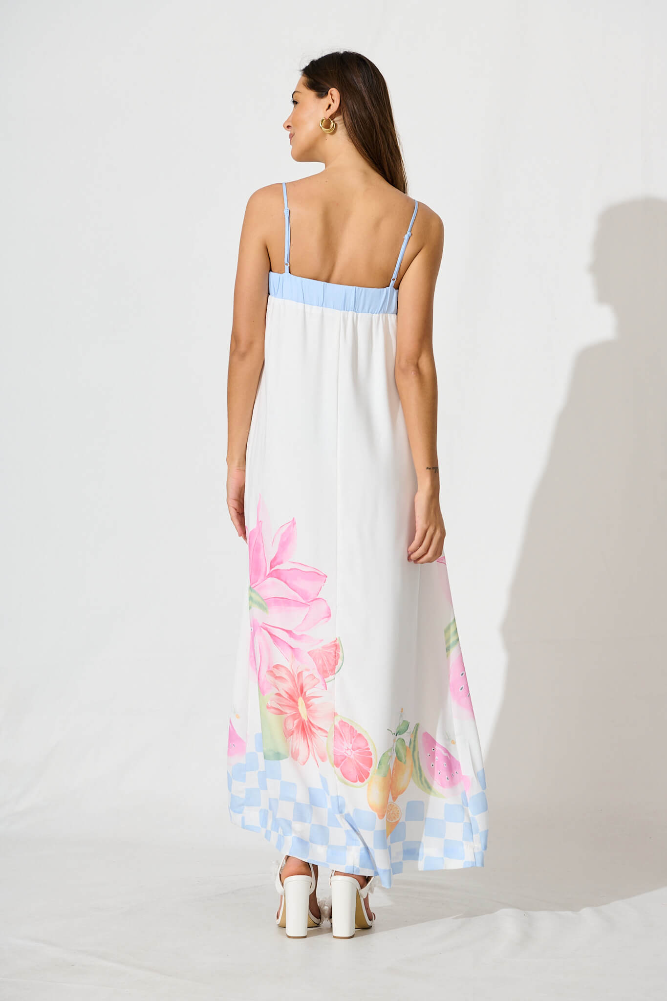 Vandalia Maxi Sundress In White With Multi Linen Blend