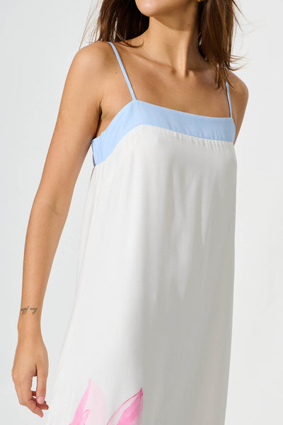 Vandalia Maxi Sundress In White With Multi Linen Blend