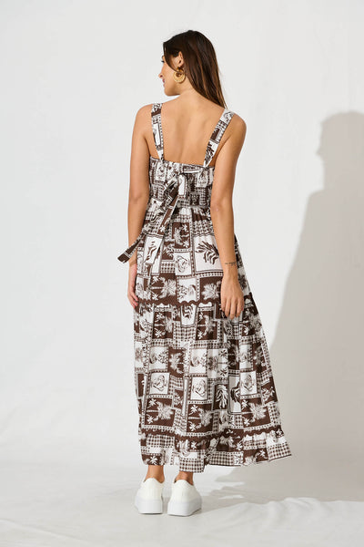 First Kiss Maxi Sundress In Chocolate Tile With Ric Rac Trim