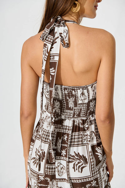 First Kiss Maxi Sundress In Chocolate Tile With Ric Rac Trim