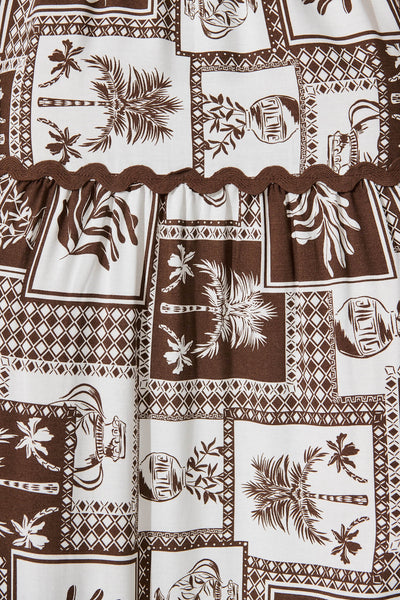 First Kiss Maxi Sundress In Chocolate Tile With Ric Rac Trim