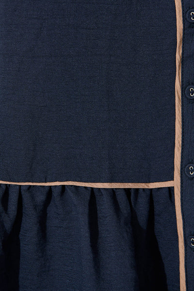 Impression Maxi Shirt Dress In Navy With Contrast Piping