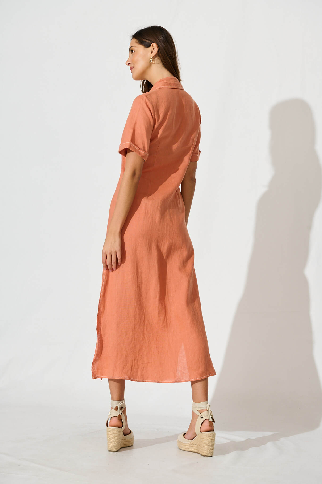 Christiana Maxi Shirt Dress In Rust Linen