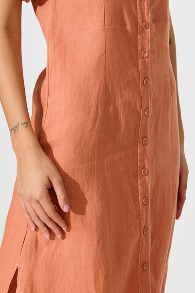 Christiana Maxi Shirt Dress In Rust Linen