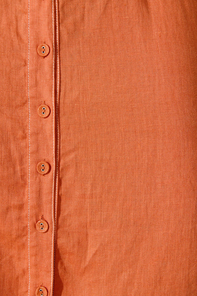 Christiana Maxi Shirt Dress In Rust Linen