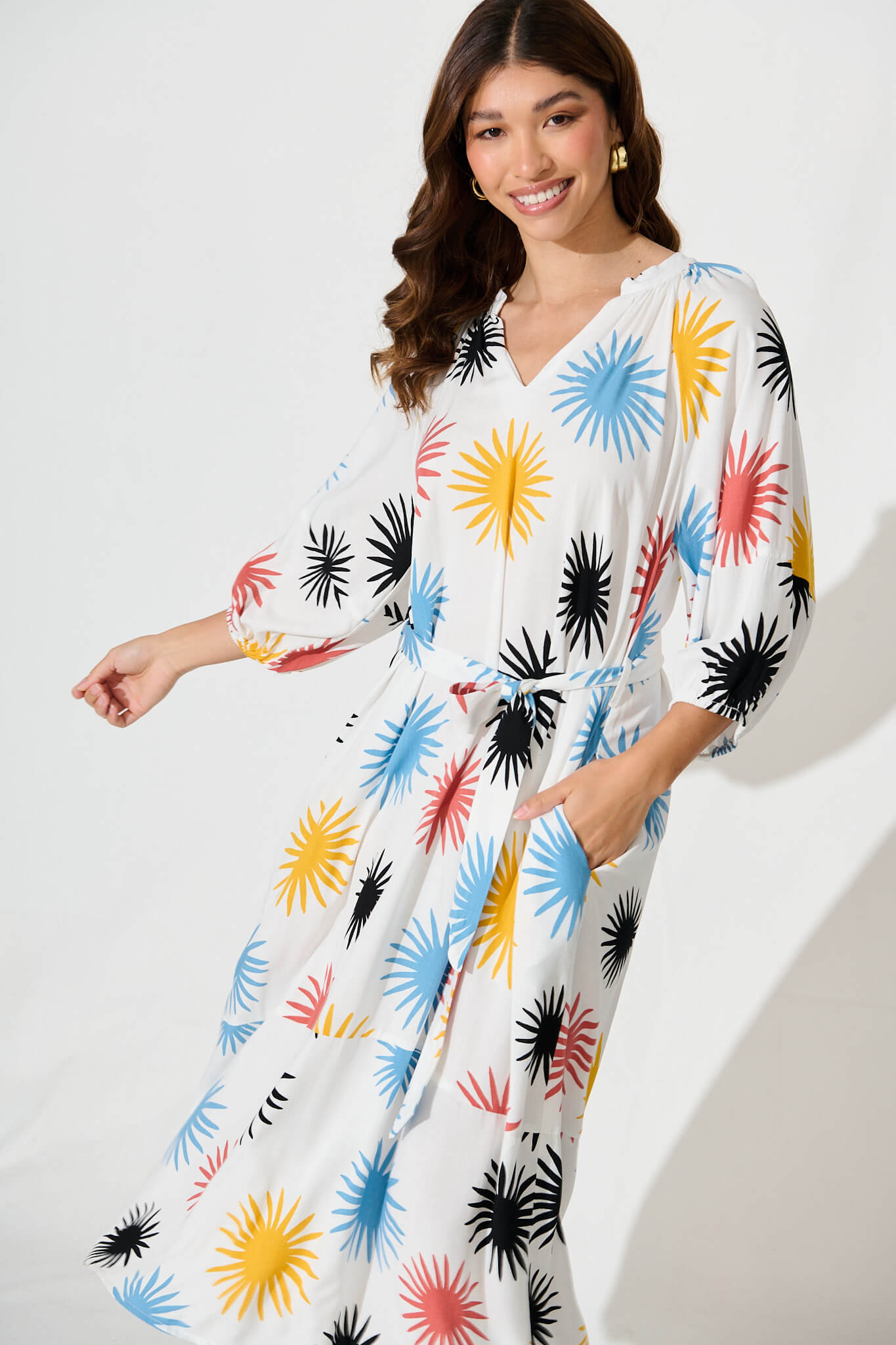 Hinsdale Maxi Dress In White With Multi Print