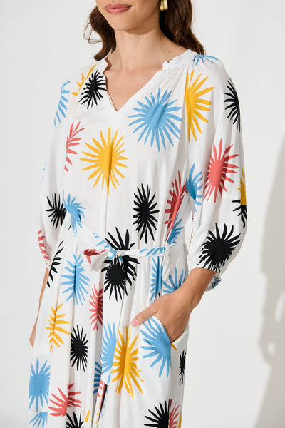 Hinsdale Maxi Dress In White With Multi Print