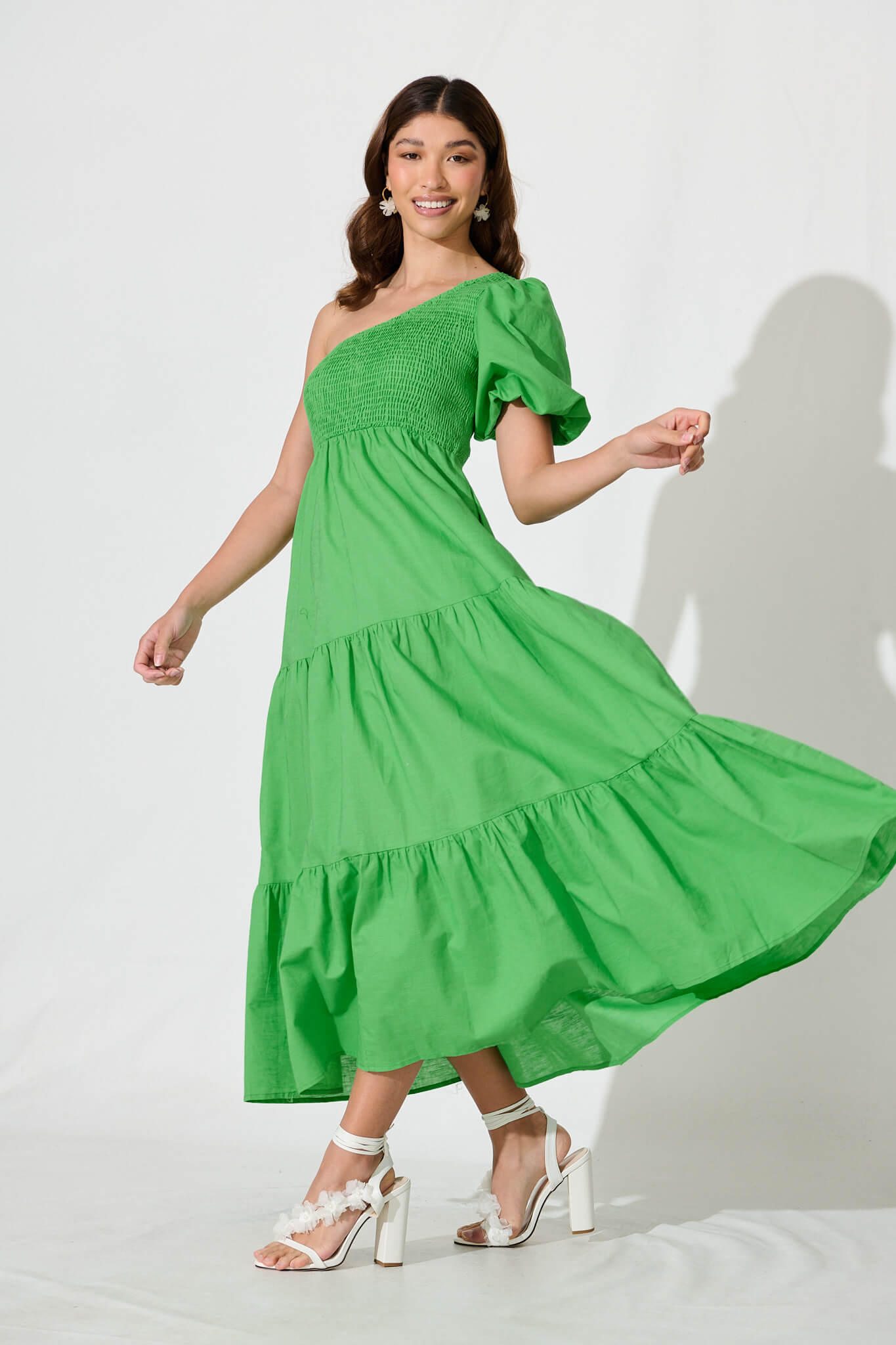 Elyria Maxi Dress In Green Cotton Linen Blend