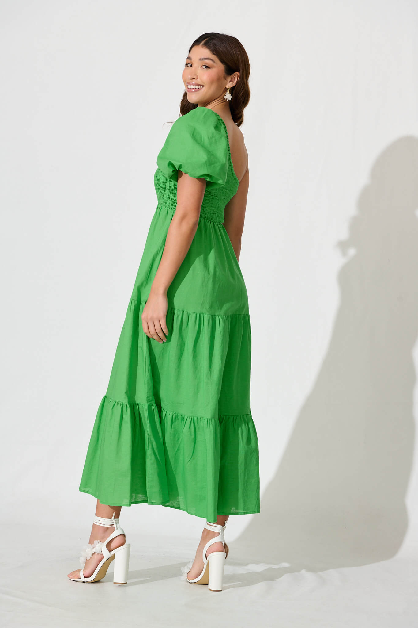 Elyria Maxi Dress In Green Cotton Linen Blend