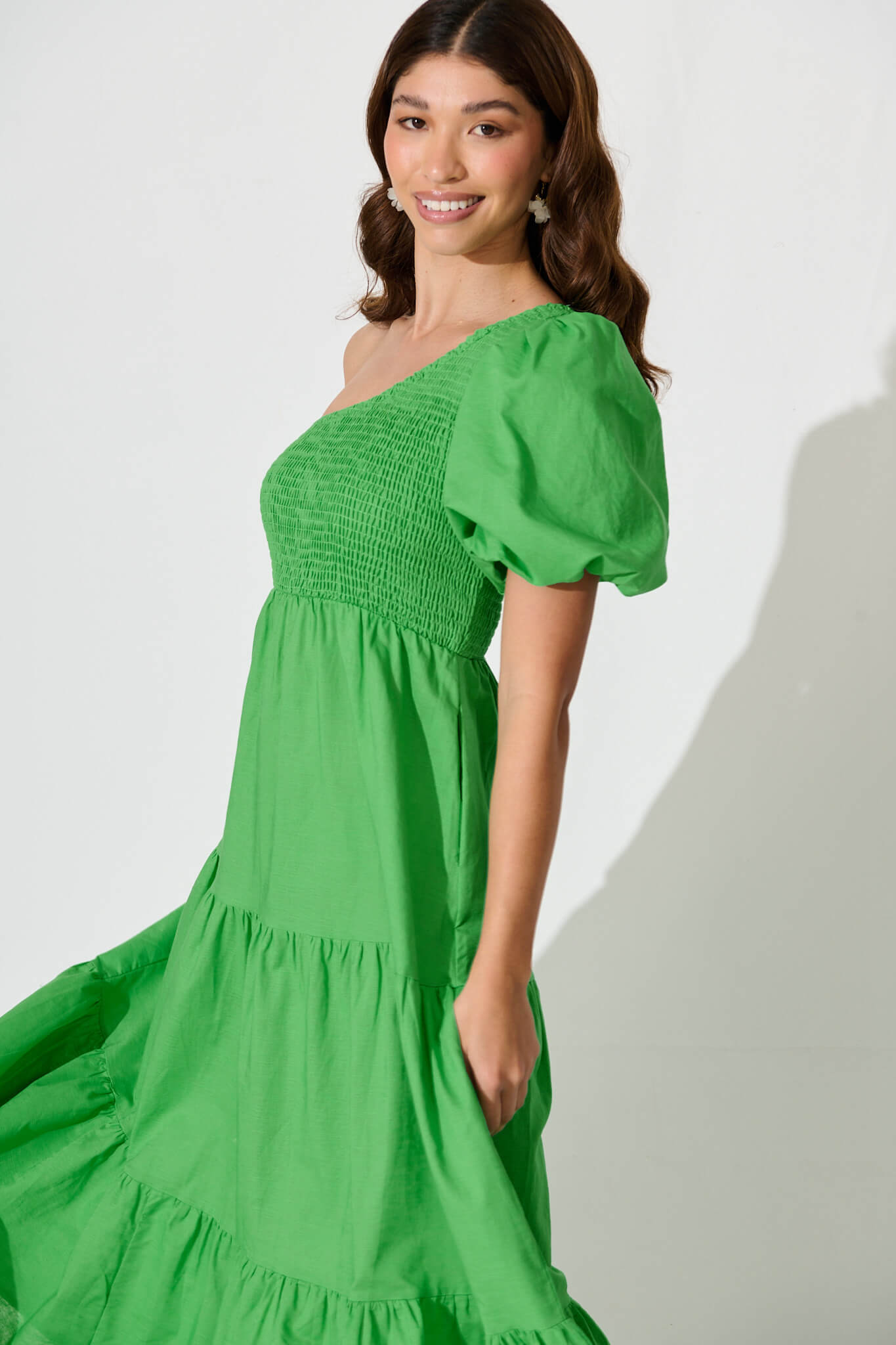 Elyria Maxi Dress In Green Cotton Linen Blend