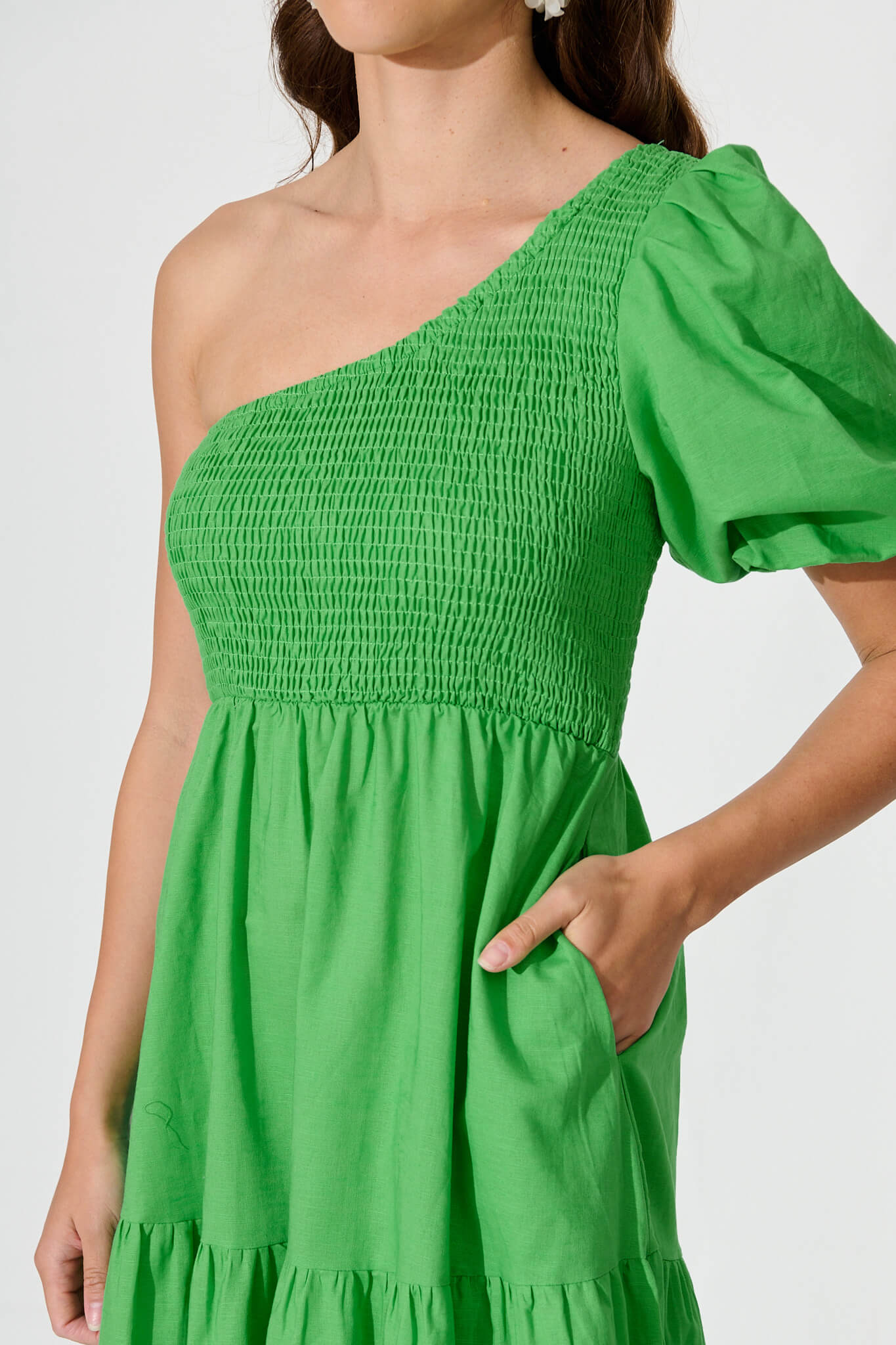 Elyria Maxi Dress In Green Cotton Linen Blend