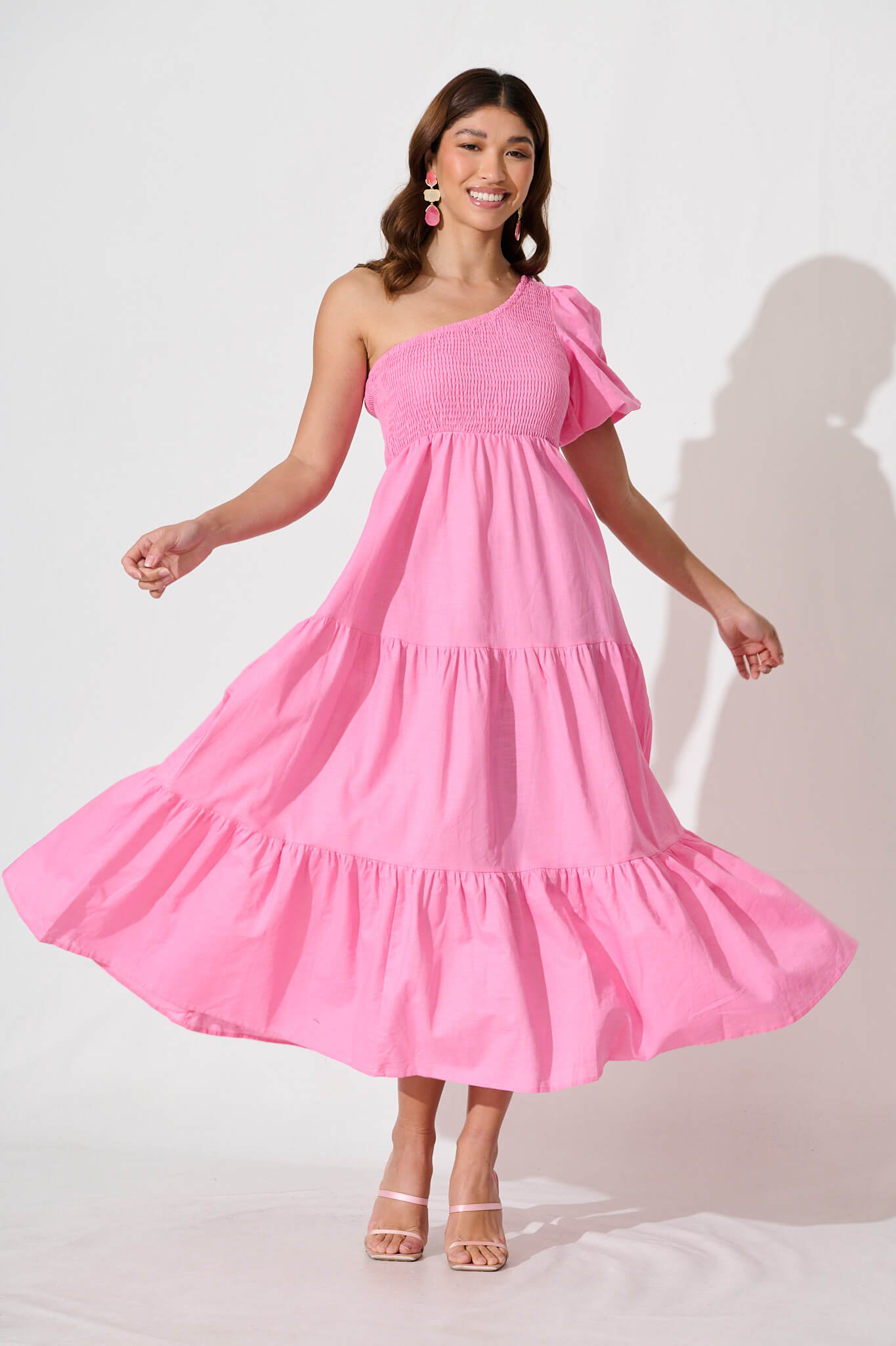 Elyria Maxi Dress In Pink Cotton Linen Blend