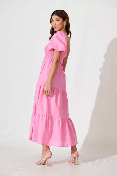 Elyria Maxi Dress In Pink Cotton Linen Blend