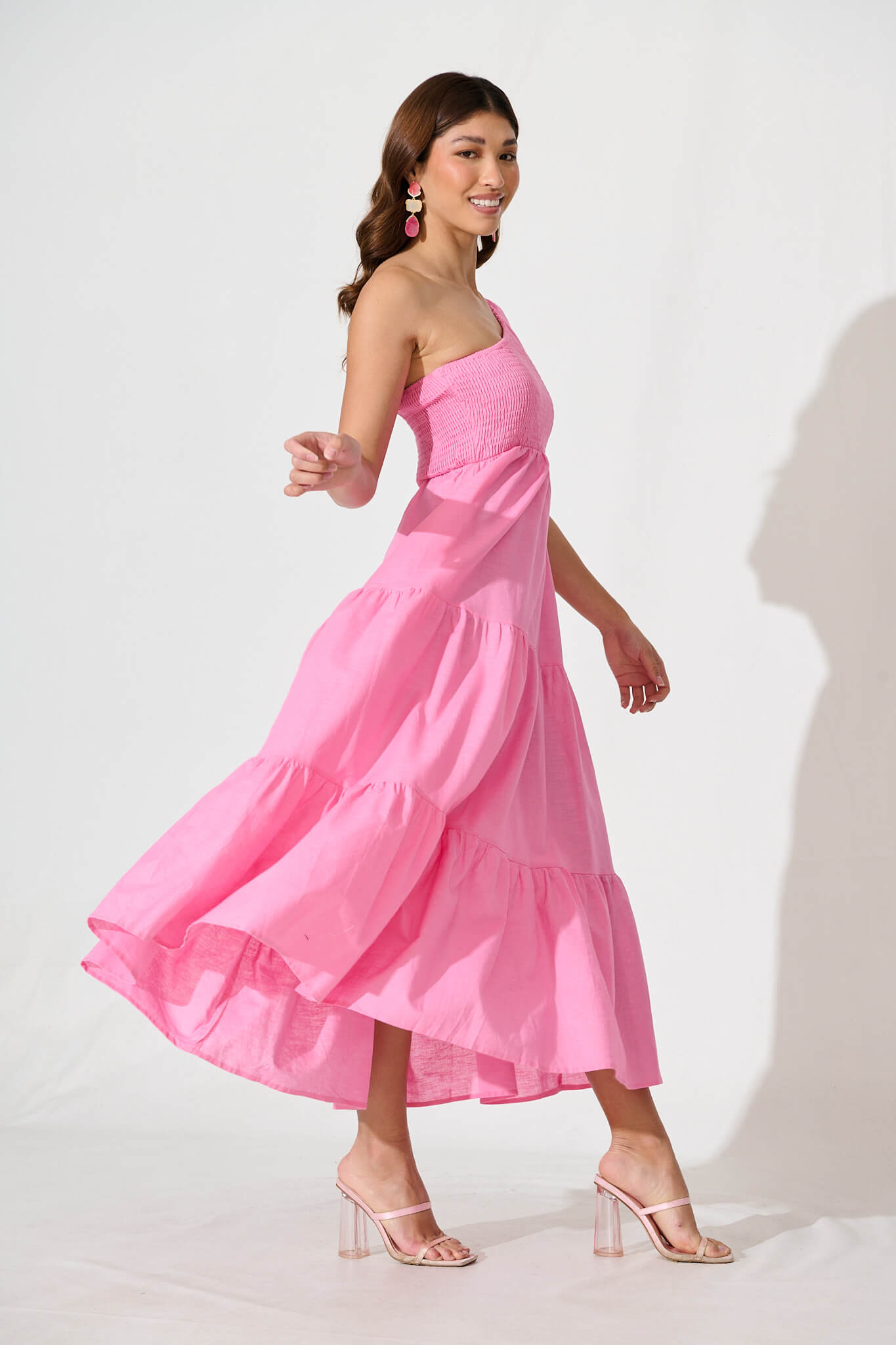 Elyria Maxi Dress In Pink Cotton Linen Blend