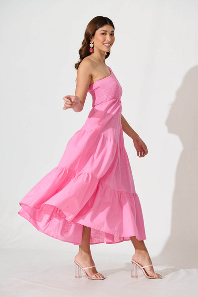 Elyria Maxi Dress In Pink Cotton Linen Blend
