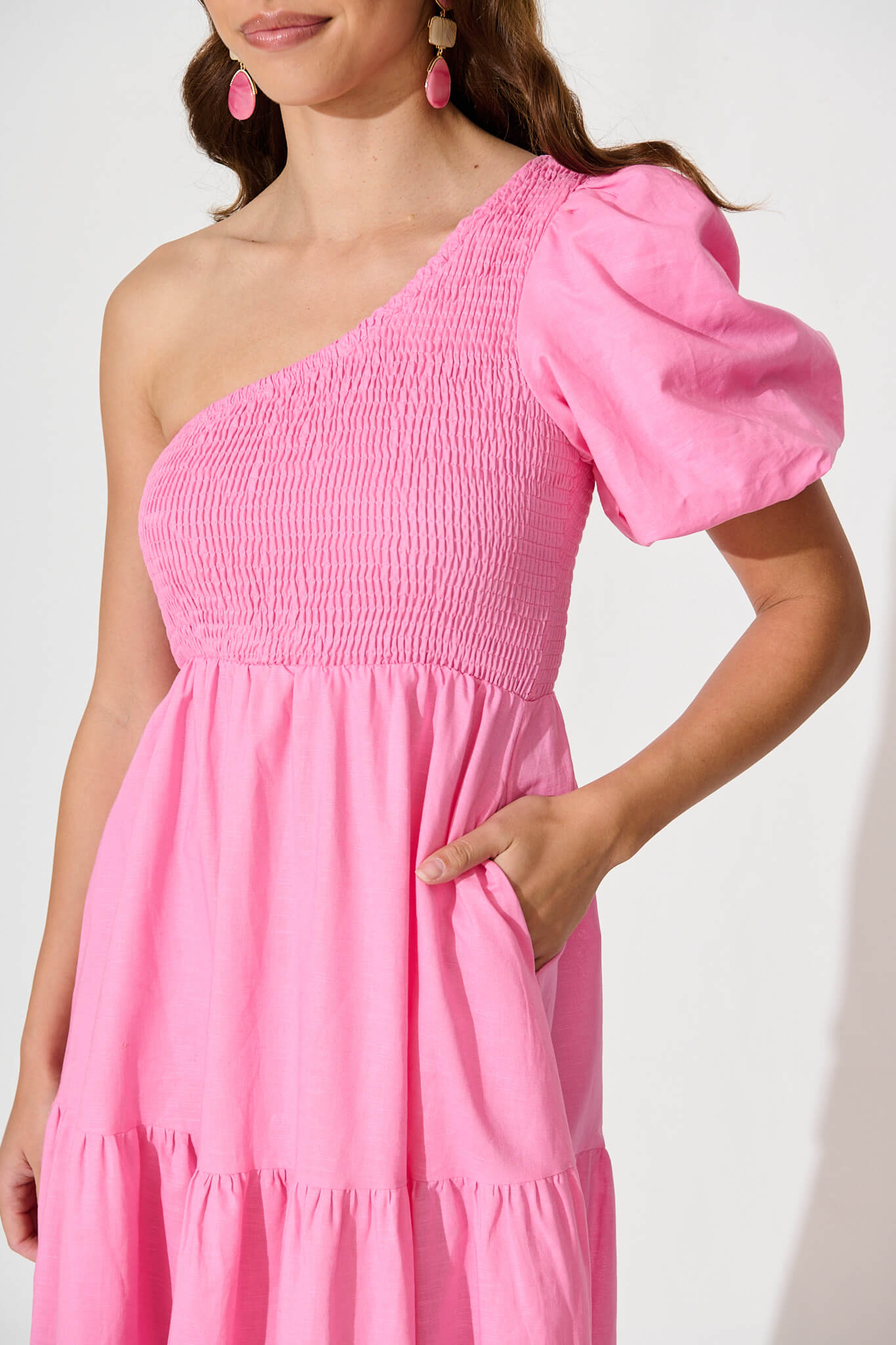 Elyria Maxi Dress In Pink Cotton Linen Blend
