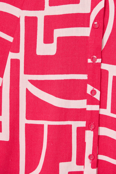 Wiltshire Maxi Dress In Pink With Pink Print Linen Blend