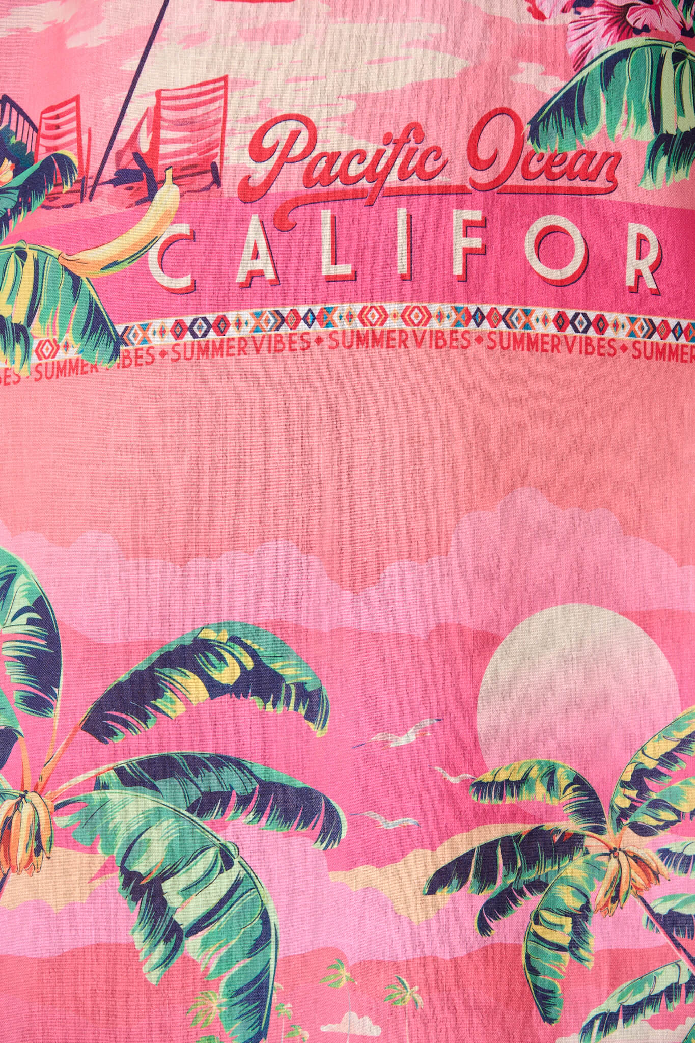 Rockland Maxi Dress Pink And Blue Tropical Print Linen Blend