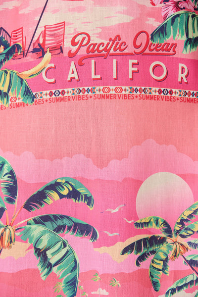 Rockland Maxi Dress Pink And Blue Tropical Print Linen Blend