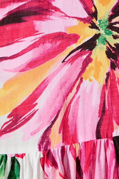 Cera Maxi Shirt Dress In White With Pink Floral