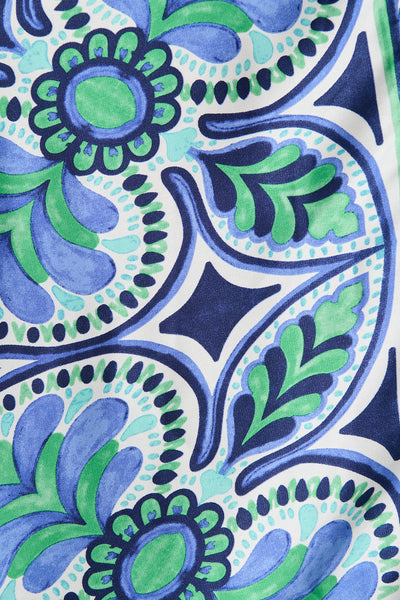 Halswell Maxi Shirt Dress In Blue And Green Tile Print