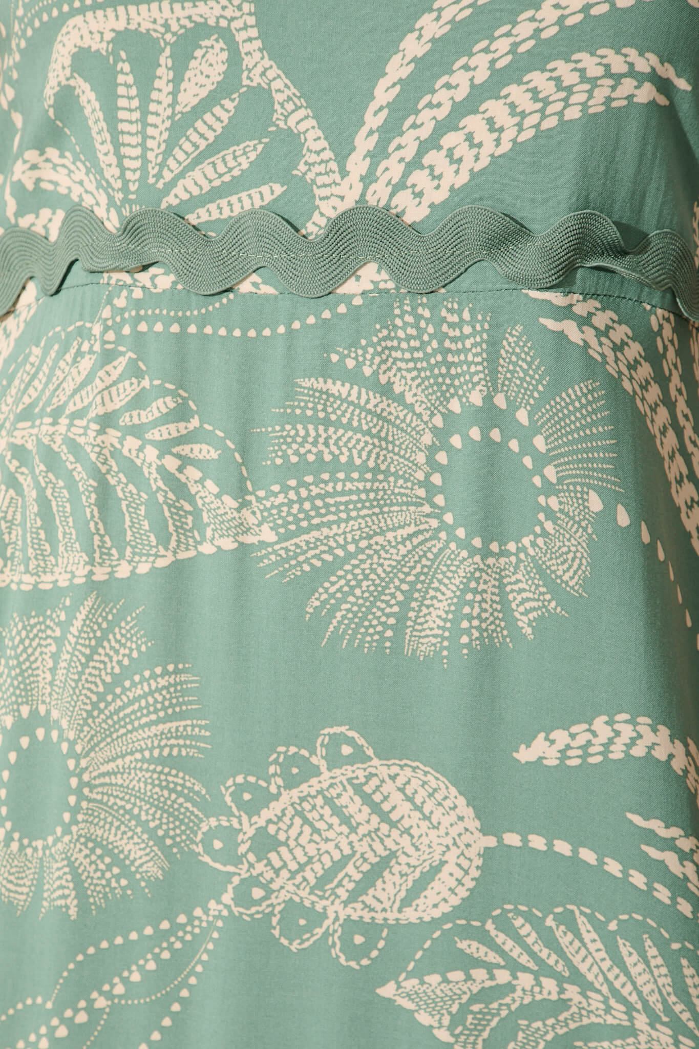 Treviso Maxi Sundress In Green And Cream With Ric Rac Trim