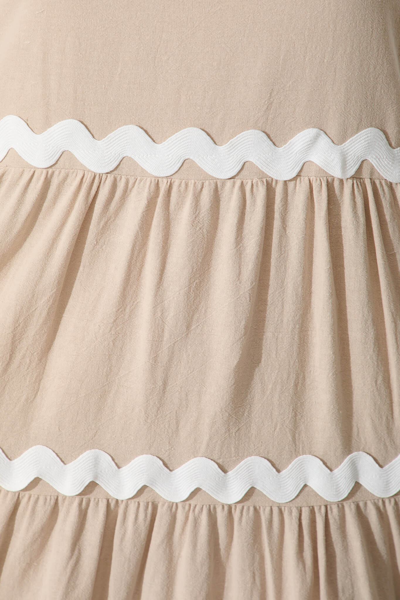 Hara Maxi Sundress In Beige With White Ric Rac Trim Cotton