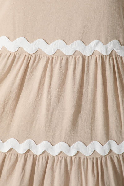 Hara Maxi Sundress In Beige With White Ric Rac Trim Cotton